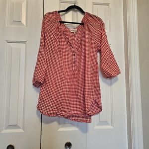 Hester's Orchard red and white plaid 3/4 lenth sleeve blouse size XL